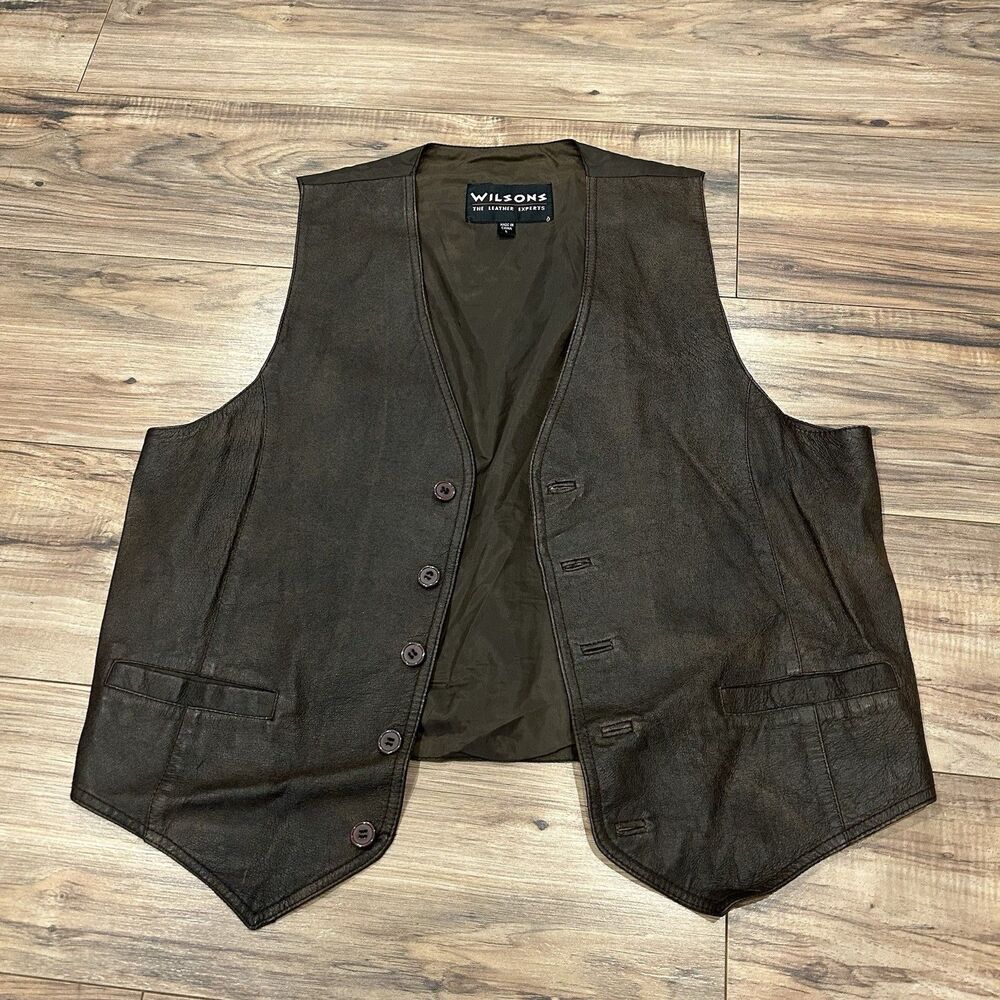 Wilsons Leather Mens Vest Size Large Brown Leather Button Up Sleeveless *Read